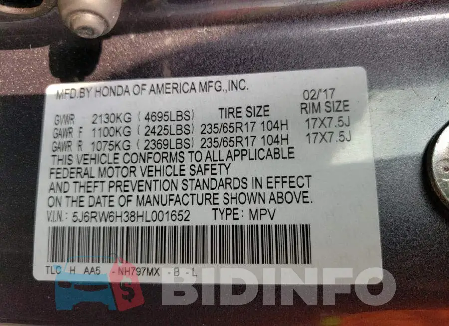 5J6RW6H38HL001652 Photo# 14