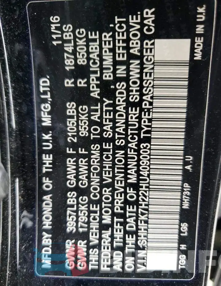 SHHFK7H22HU409003 Photo# 13