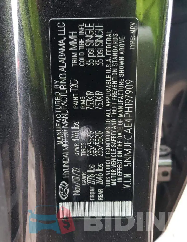 5NMJFCAE4PH197909 Photo# 14