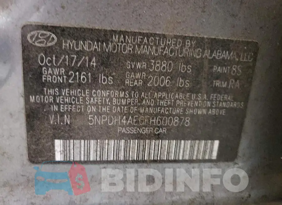 5NPDH4AE0FH600878 Photo# 13