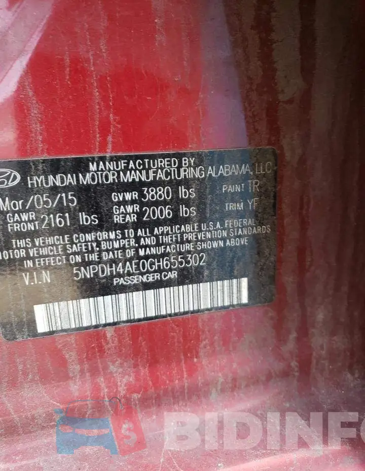5NPDH4AE0GH655302 Photo# 12
