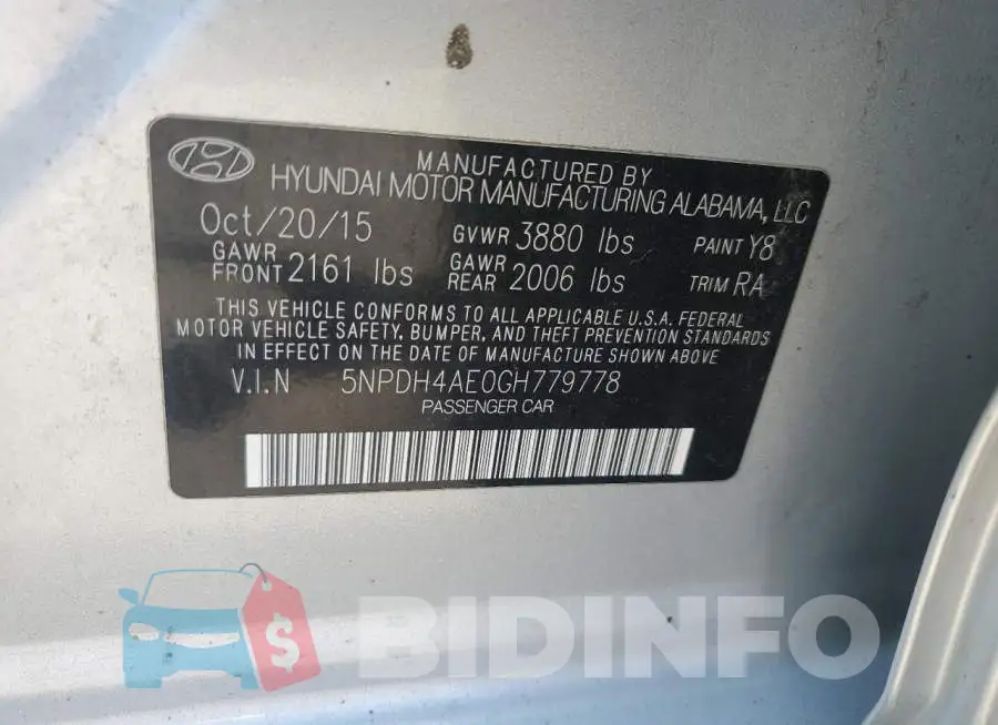5NPDH4AE0GH779778 Photo# 12