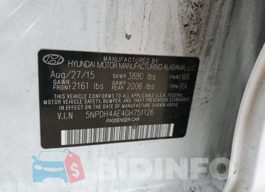 5NPDH4AE4GH751126 Photo# 12