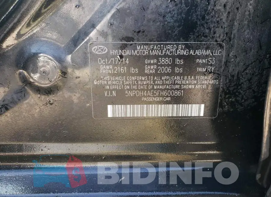 5NPDH4AE5FH600861 Photo# 12