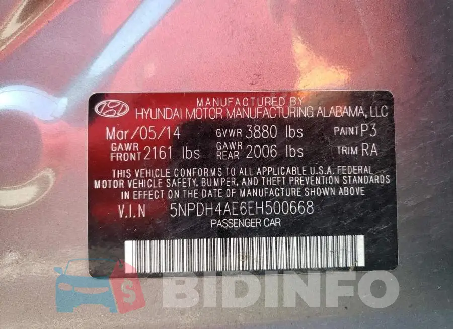 5NPDH4AE6EH500668 Photo# 12