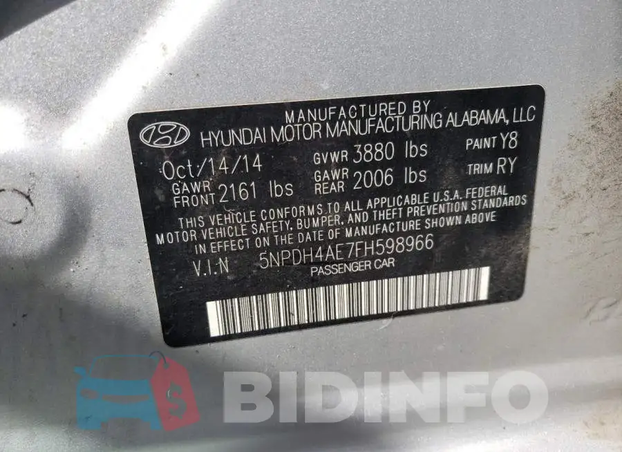 5NPDH4AE7FH598966 Photo# 12