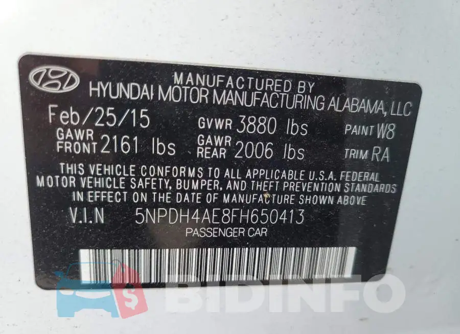 5NPDH4AE8FH650413 Photo# 12