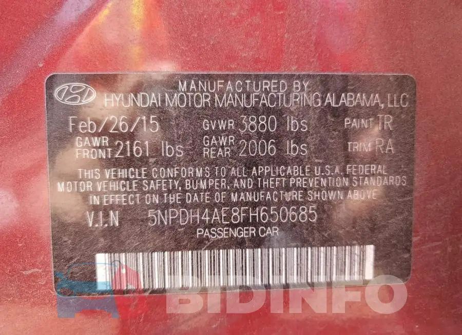5NPDH4AE8FH650685 Photo# 13