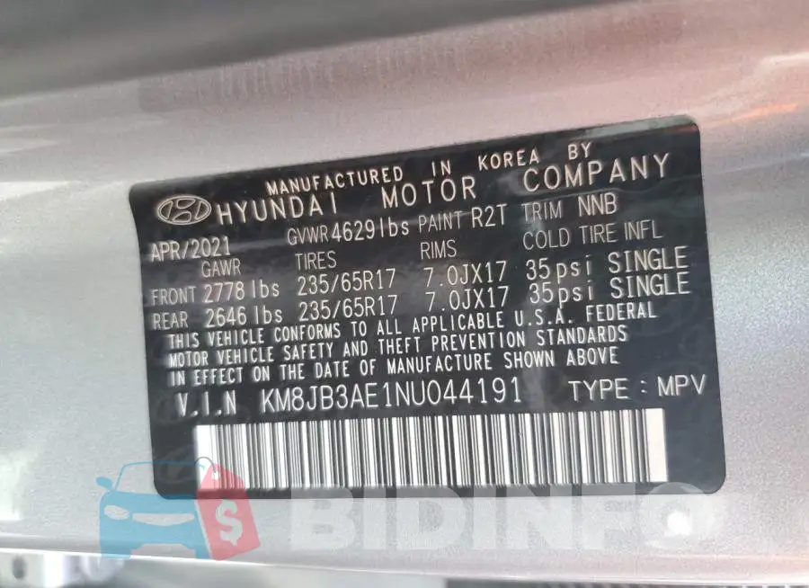 KM8JB3AE1NU044191 Photo# 13
