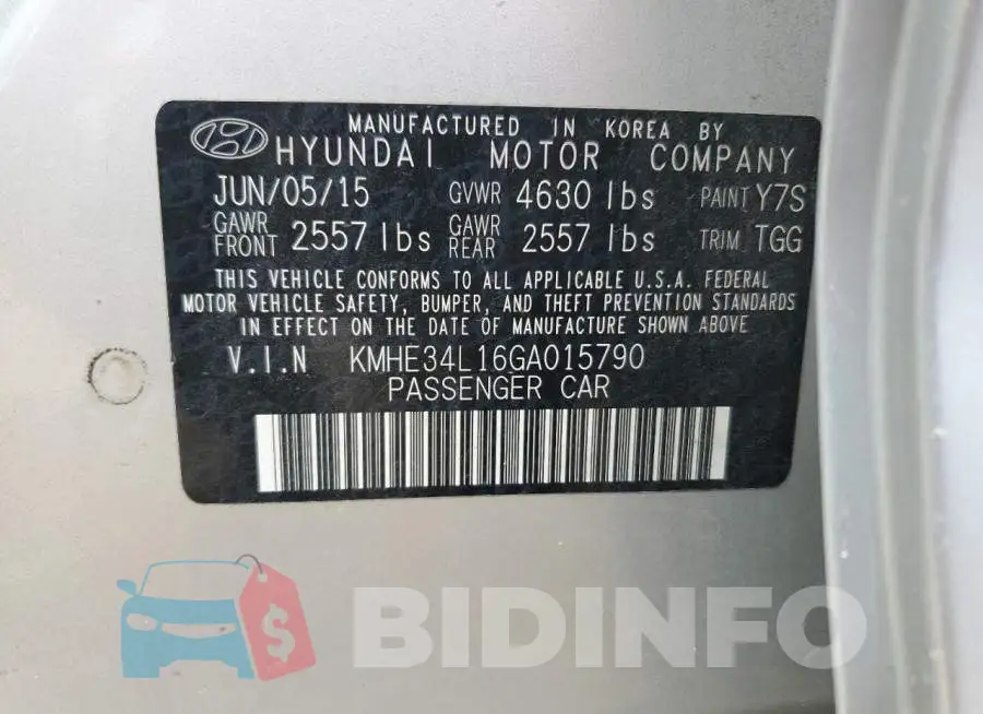KMHE34L16GA015790 Photo# 12