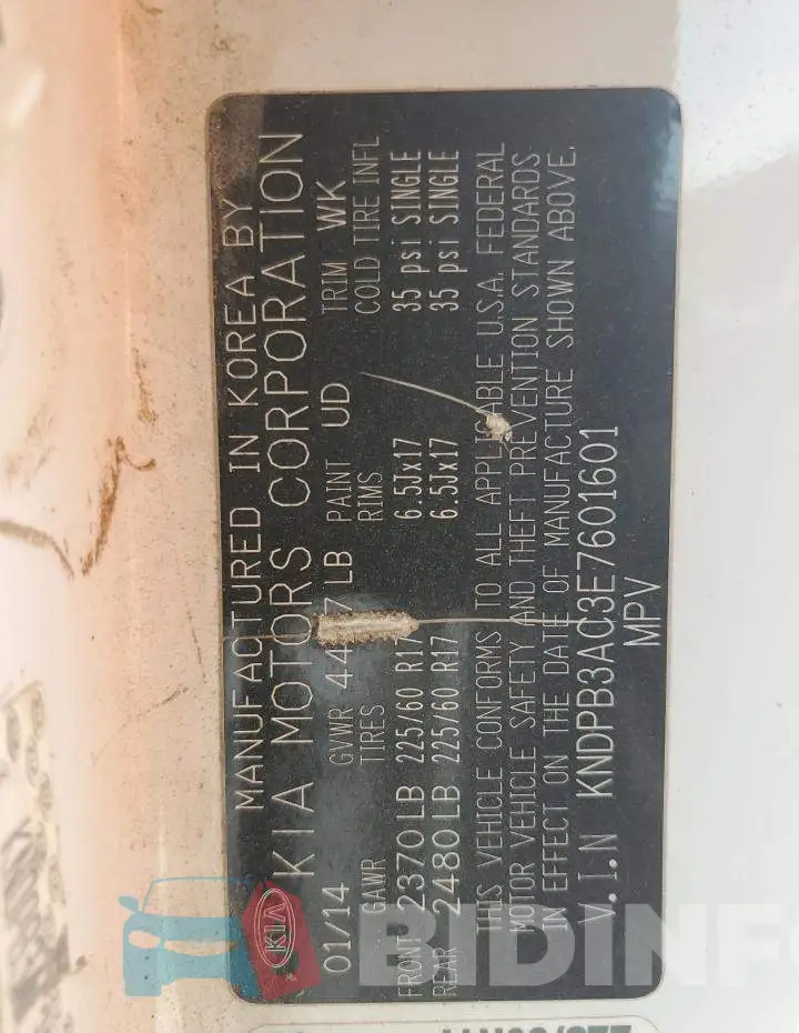 KNDPB3AC3E7601601 Photo# 13