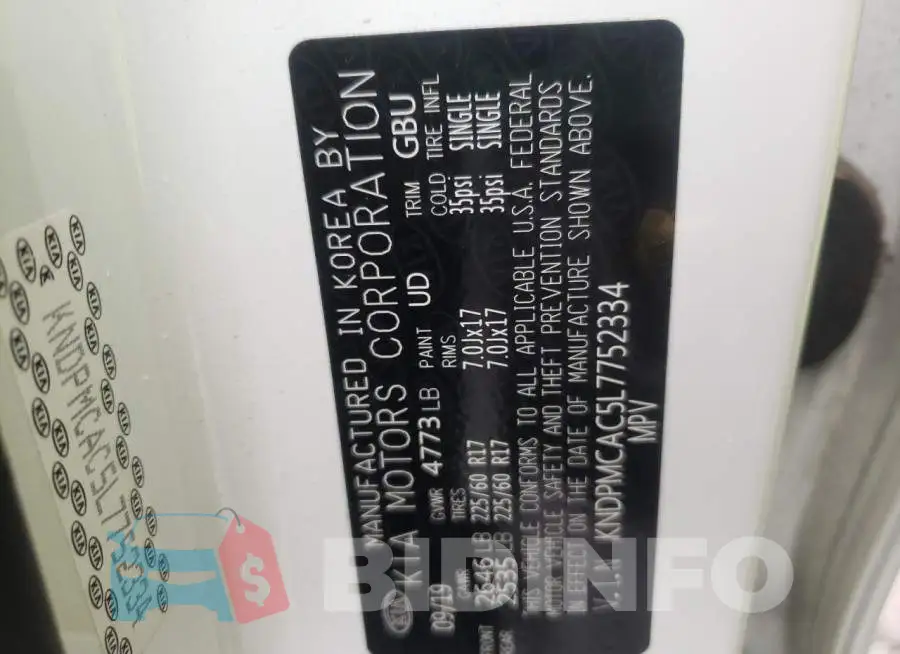 KNDPMCAC5L7752334 Photo# 10