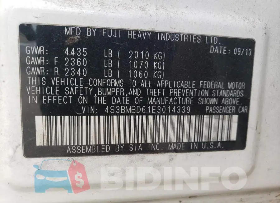 4S3BMBD61E3014339 Photo# 13