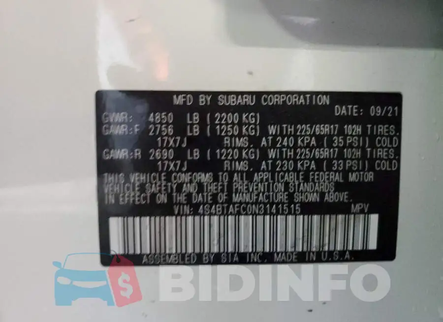 4S4BTAFC0N3141515 Photo# 14