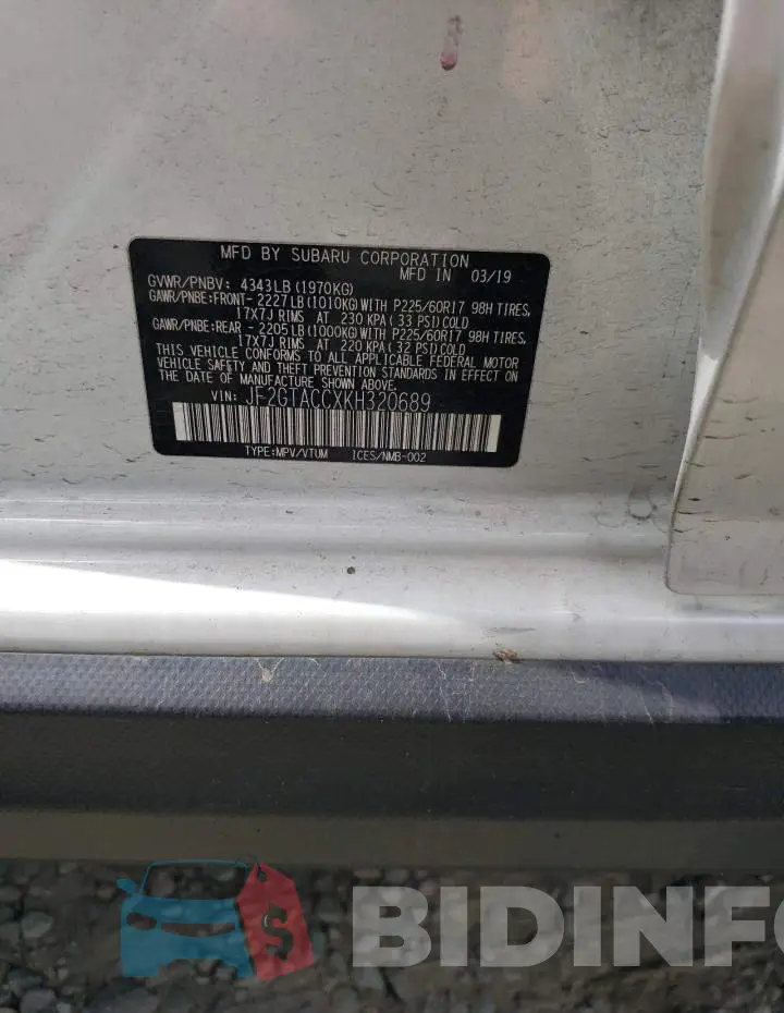 JF2GTACCXKH320689 Photo# 12