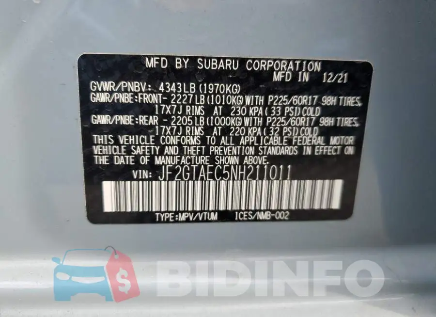 JF2GTAEC5NH211011 Photo# 12