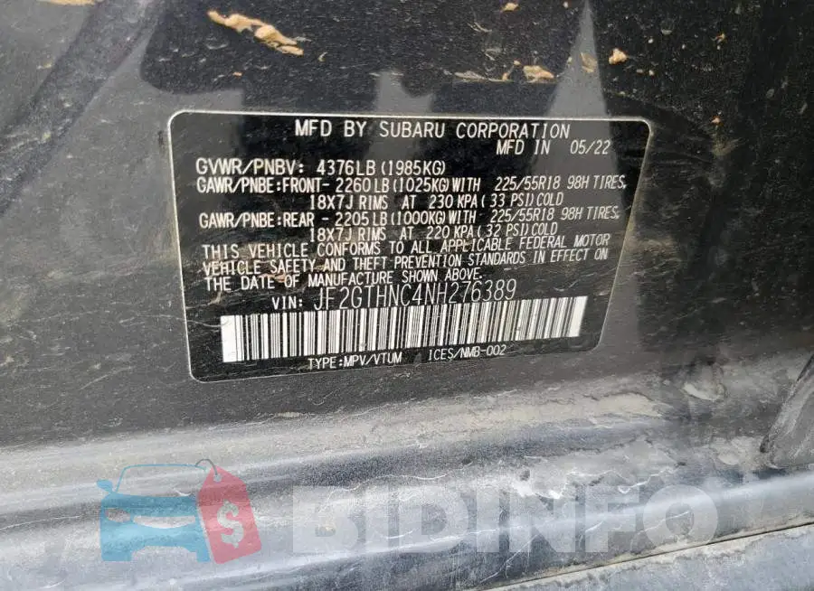 JF2GTHNC4NH276389 Photo# 14