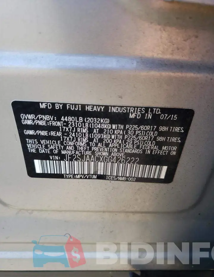 JF2SJAACXGG426222 Photo# 13