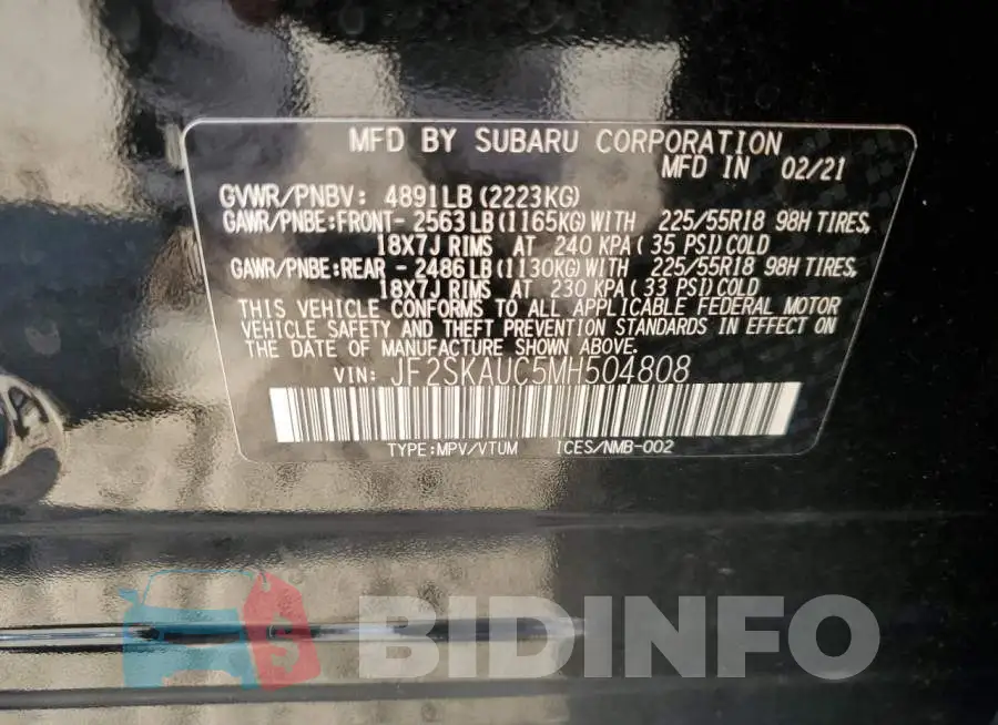 JF2SKAUC5MH504808 Photo# 13