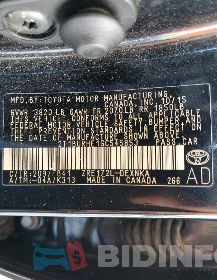 2T1BURHE1GC545853 Photo# 13