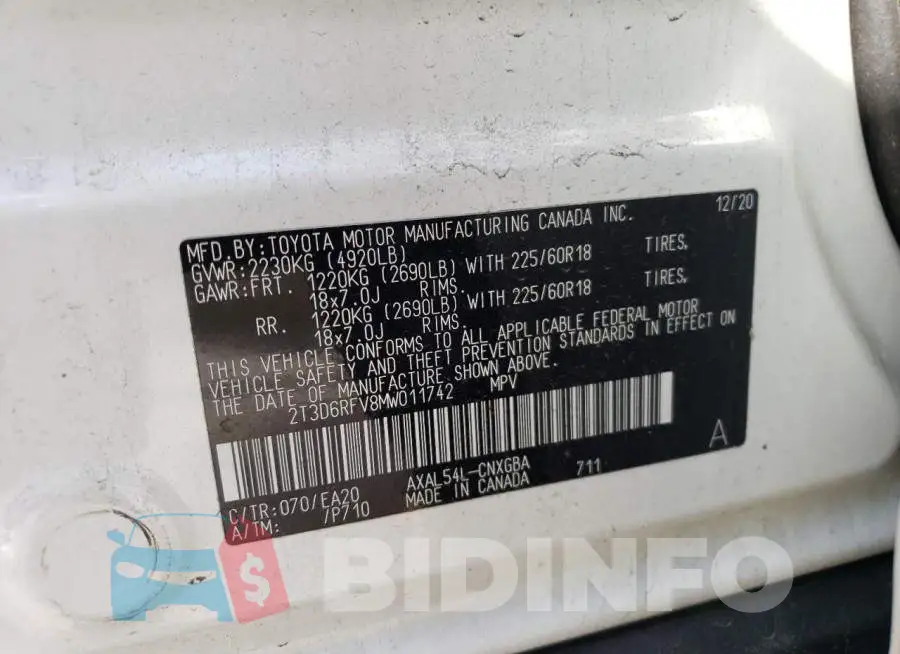2T3D6RFV8MW011742 Photo# 14