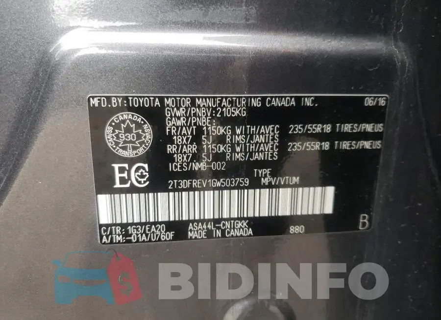 2T3DFREV1GW503759 Photo# 14