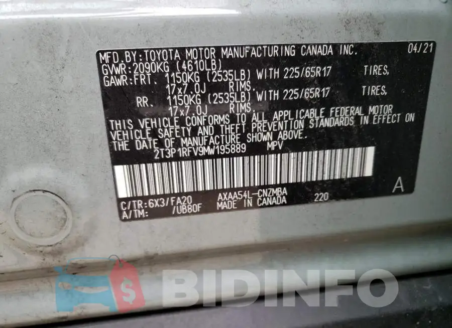 2T3P1RFV9MW195889 Photo# 14