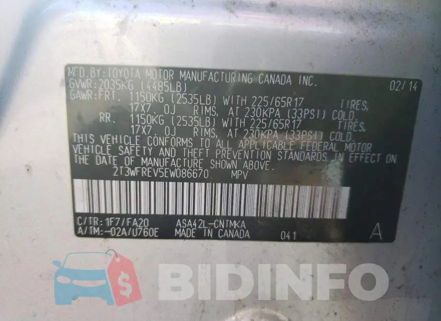 2T3WFREV5EW086670 Photo# 13