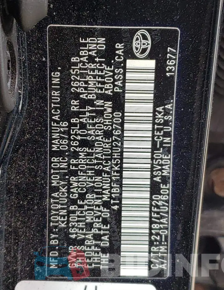 4T1BF1FK5HU276700 Photo# 12
