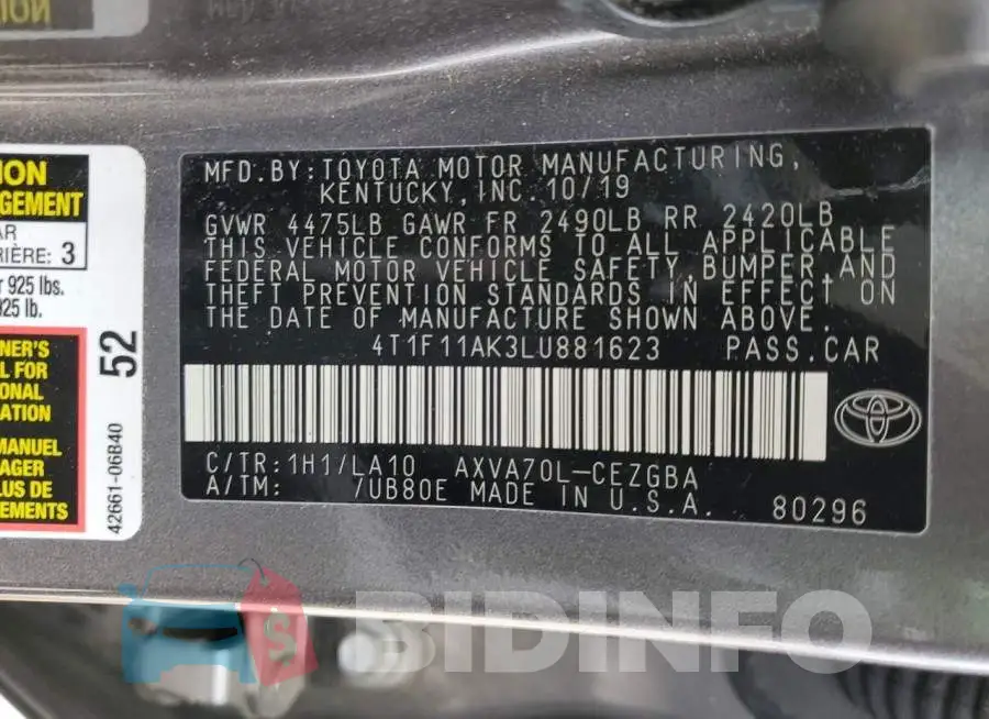 4T1F11AK3LU881623 Photo# 12
