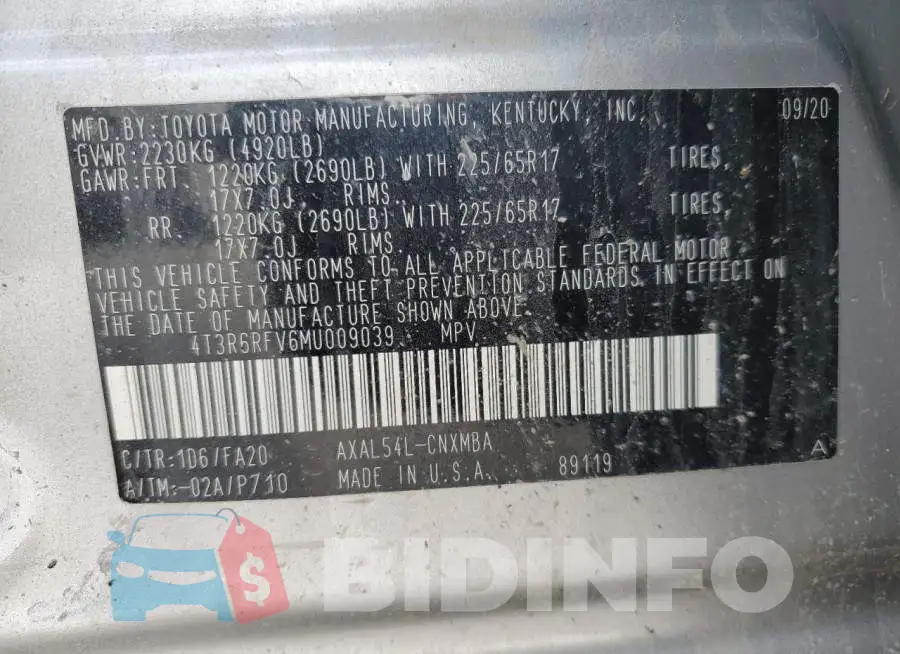 4T3R6RFV6MU009039 Photo# 13