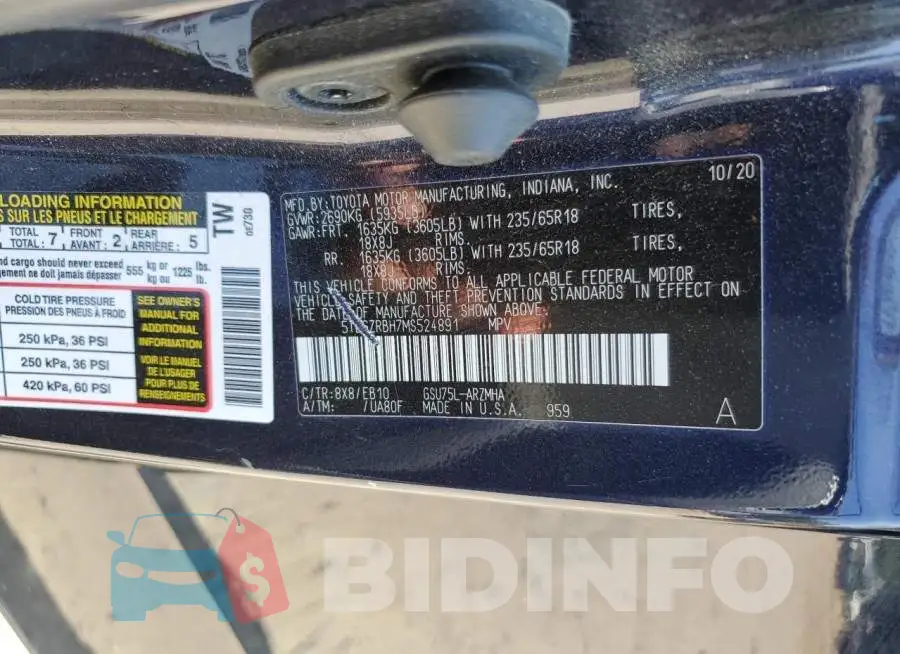 5TDGZRBH7MS524891 Photo# 14