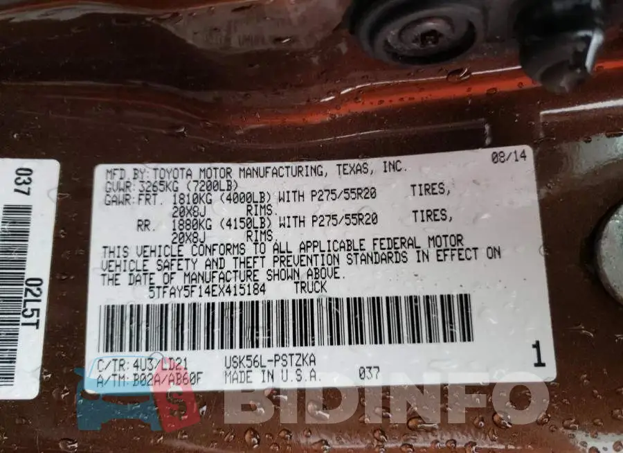 5TFAY5F14EX415184 Photo# 13