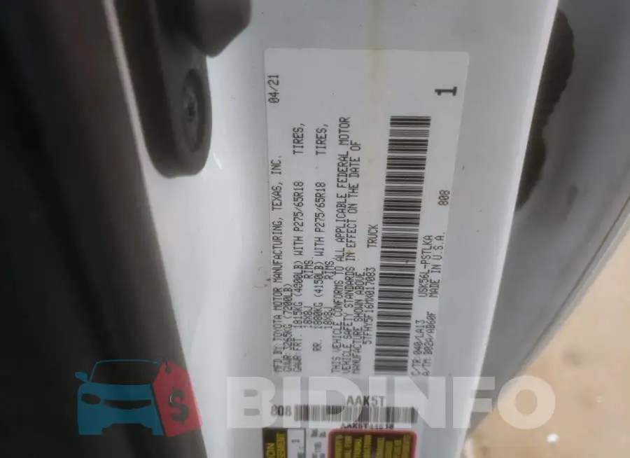 5TFHY5F16MX017083 Photo# 12