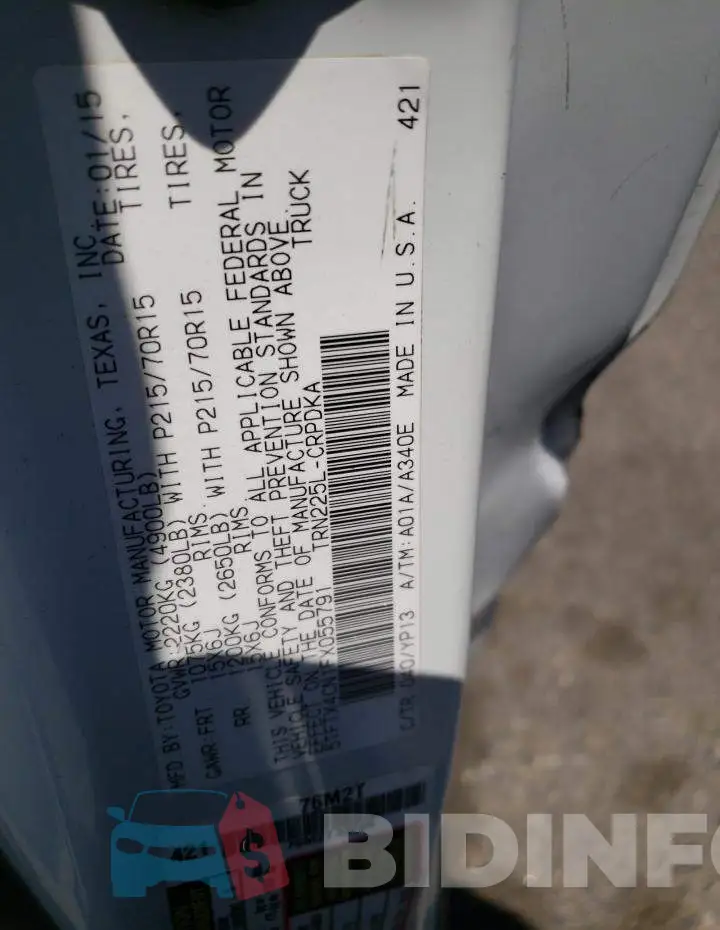 5TFTX4CN1FX055791 Photo# 12