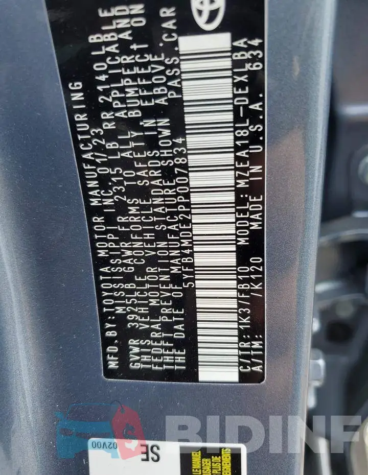 5YFB4MDE2PP007834 Photo# 12
