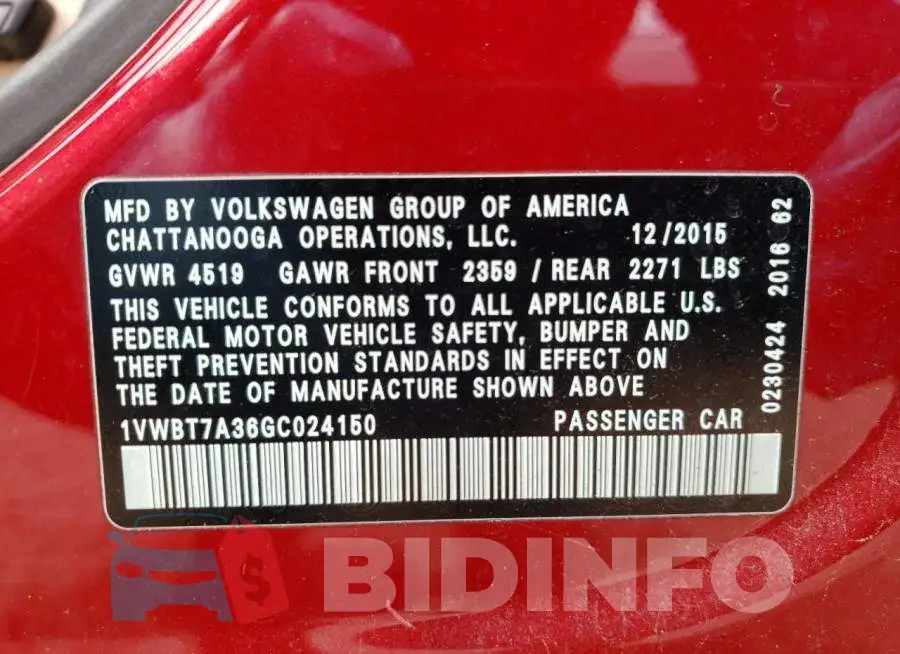 1VWBT7A36GC024150 Photo# 12