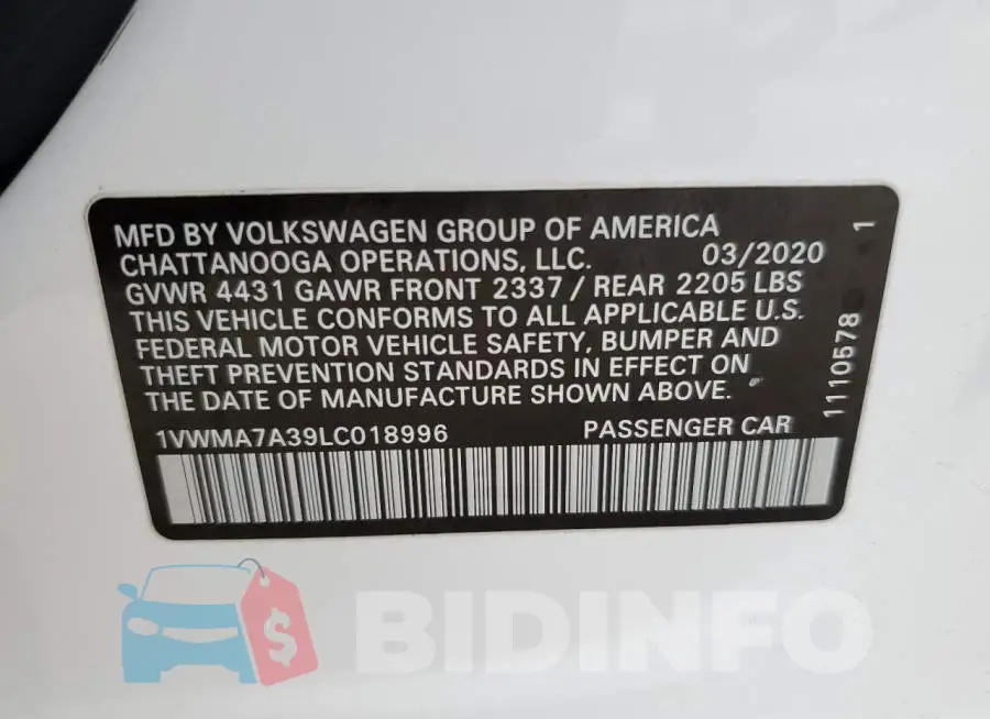 1VWMA7A39LC018996 Photo# 12
