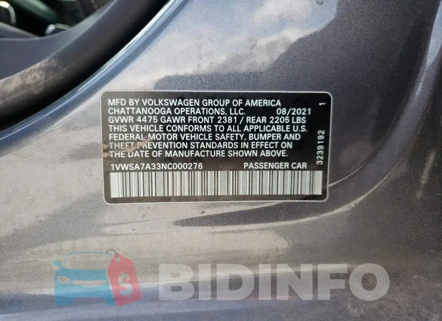 1VWSA7A33NC000276 Photo# 12