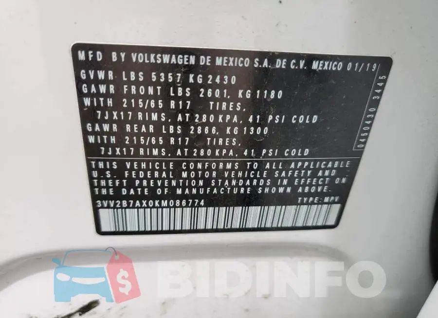 3VV2B7AX0KM086774 Photo# 12