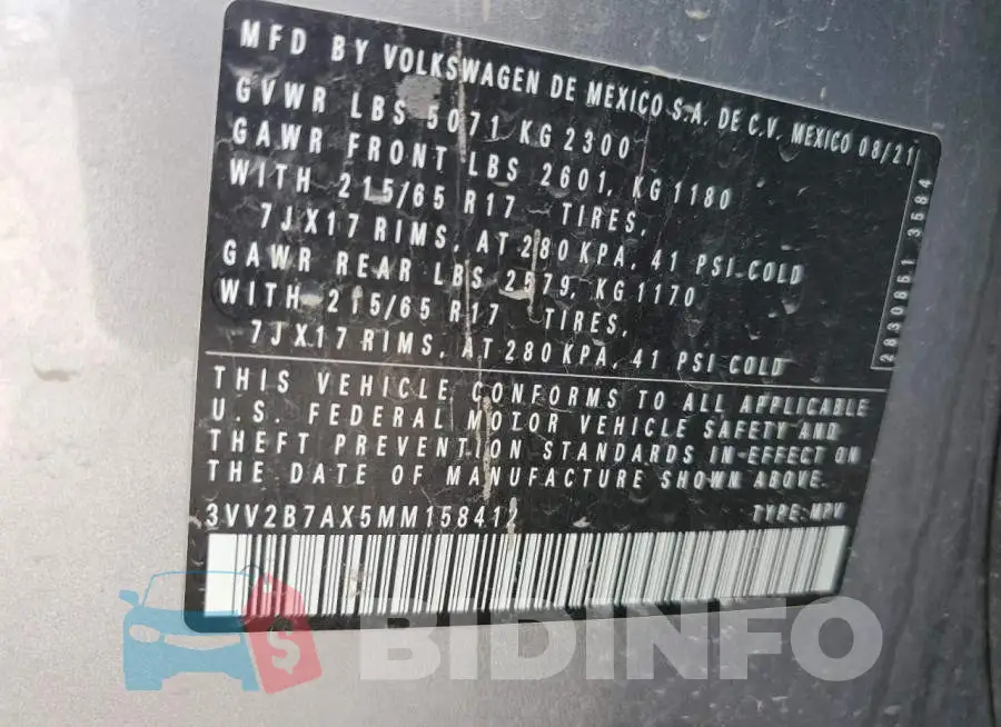 3VV2B7AX5MM158412 Photo# 14