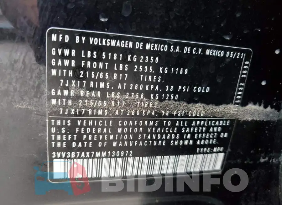 3VV3B7AX7MM130972 Photo# 13