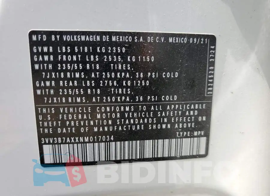 3VV3B7AXXNM017034 Photo# 13