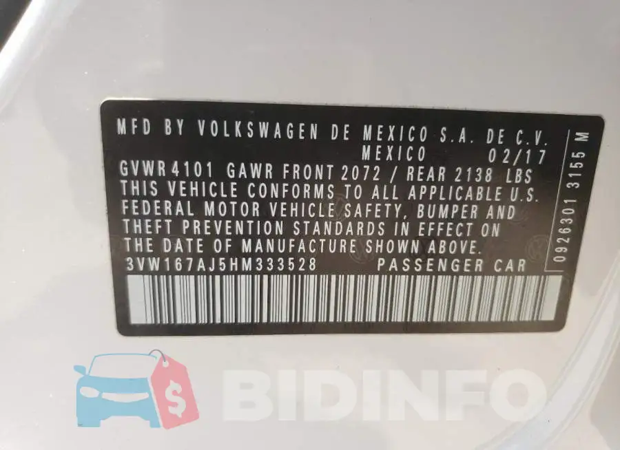 3VW167AJ5HM333528 Photo# 13