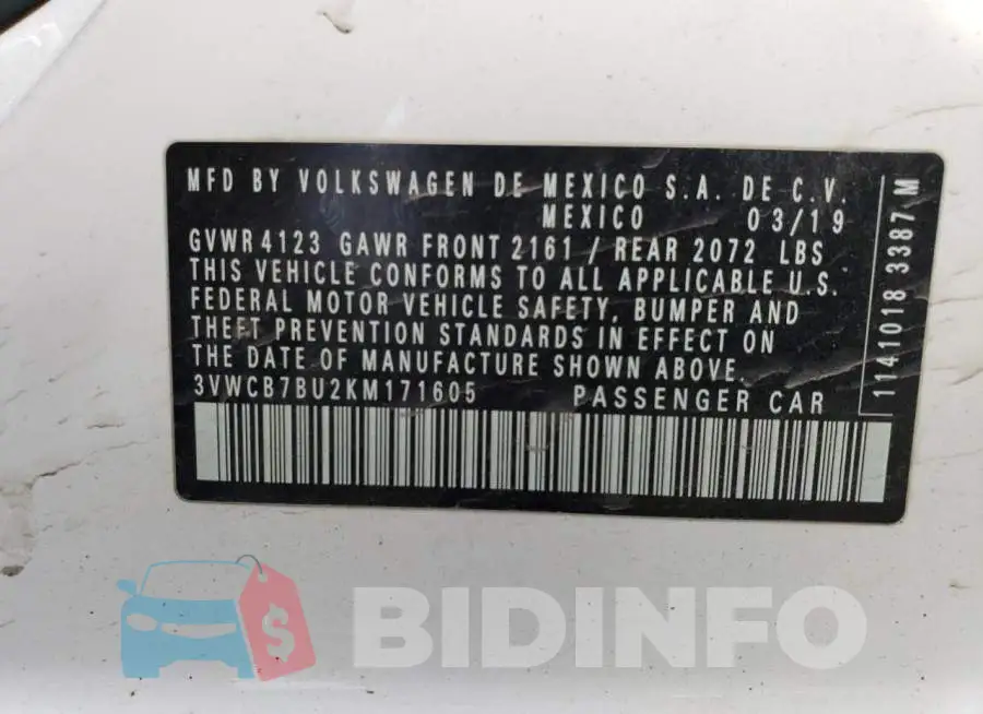 3VWCB7BU2KM171605 Photo# 12