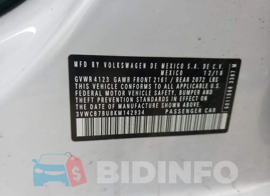 3VWCB7BU8KM142934 Photo# 10