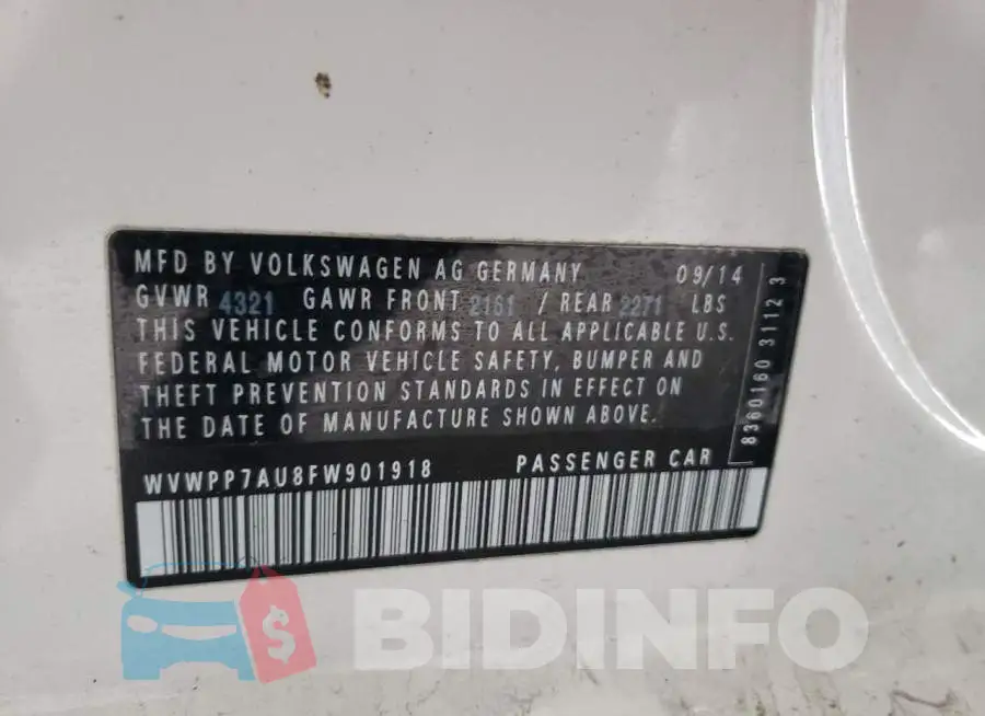 WVWPP7AU8FW901918 Photo# 13
