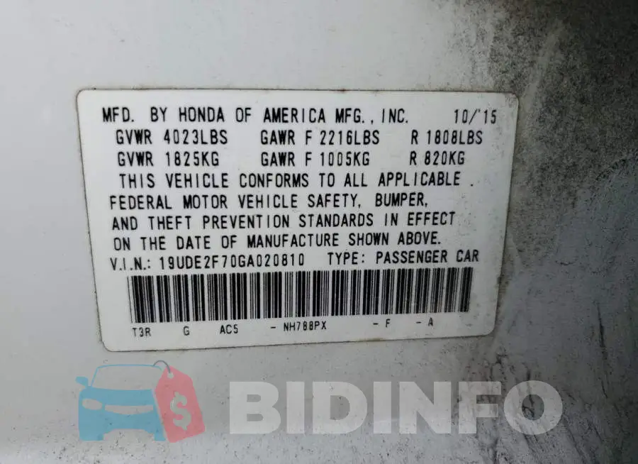 19UDE2F70GA020810 Photo# 12