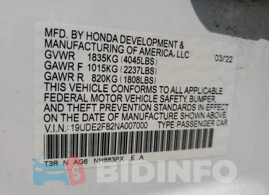 19UDE2F82NA007000 Photo# 12
