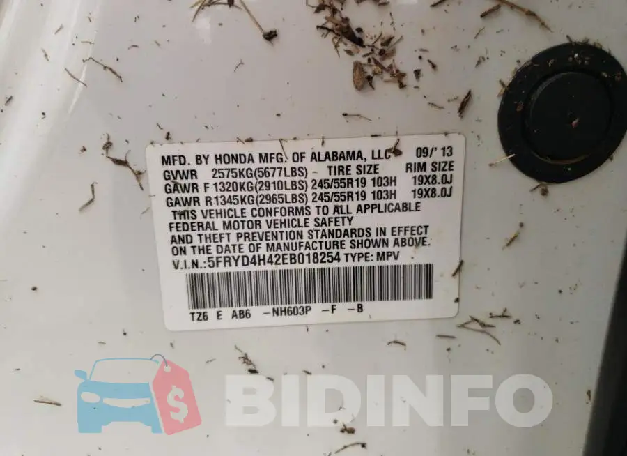 5FRYD4H42EB018254 Photo# 10
